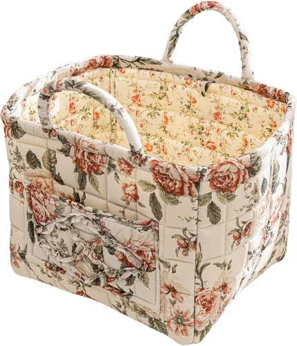 Vista 11 de vctops Cesta de almacenamiento acolchada de algodón bohemio para organizar, cesta organizadora de regalo con asas, contenedores de almacenamiento