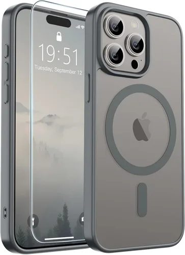 Vista 193 de SUPFINE - Funda magnética para iPhone 14 Pro Max (compatible con MagSafe), (protección contra caídas de grado militar de 10 pies), delgada, Negro