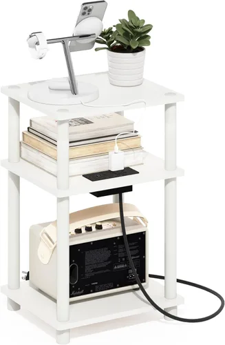 Vista 30 de FURINNO Elegante mesa auxiliar, roble francés gris/negro, paquete de 2 (2-99800GYW)