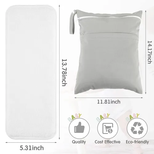 Vista 2 de Paquete de 24 insertos de pañales de tela reutilizables para recién nacidos, 3 capas absorbentes y transpirables, insertos de pañales de microfibra