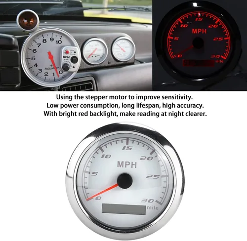 Vista 8 de Medidor de velocidad GPS, velocímetro universal de alta sensibilidad a prueba de polvo de 30 MPH para barco, coche, camión (blanco)