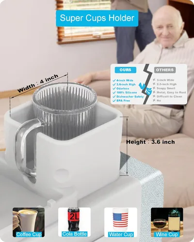 Vista 19 de Soporte para taza de sofá de silicona, bandeja antideslizante y antiderrames para reposabrazos, bandeja de silicona resistente a la suciedad
