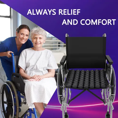 Vista 2 de SUNFICON Cojín de aire para silla inflable, cojín de asiento de aire para automóvil, portátil, transpirable, cómodo, cojín para silla de ruedas