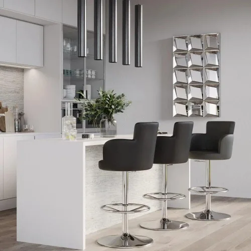 Vista 12 de ZURI Taburete de bar giratorio de altura ajustable Chateau con base cromada - Blanco