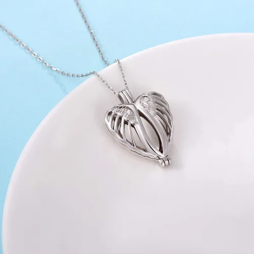 Vista 4 de Collar de plata de ley 925 con alas de ángel conmemorativas para cenizas, joyería de cremación