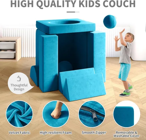 Vista 41 de 12 sofás modulares de juego para niños con 2 bolas y túnel, sofás de juego para niños pequeños para sala de juegos, sofás modulares para juego