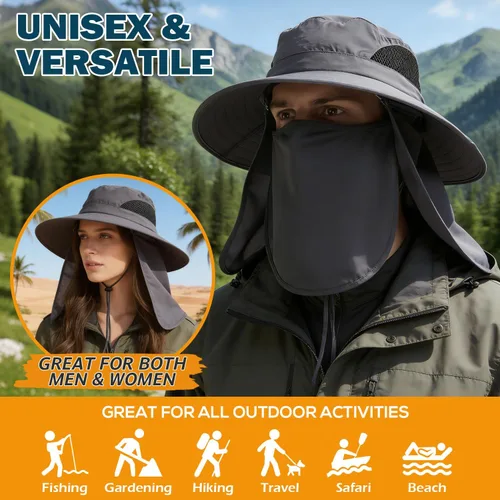 Vista 2 de EINSKEY Sombrero de sol unisex clásico Sombrero de sol de cobertura completa con solapa para el cuello