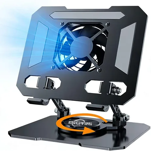 Vista 3 de Soporte de tableta giratorio de 360° doble para escritorio con base de acero al carbono, soporte para tableta de mesa con doble varilla ajustable