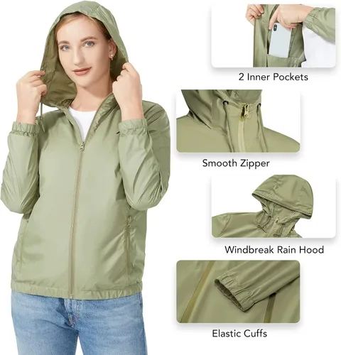 Vista 4 de MONSTER VALLEY Women Running Rain Lightweight Jacket Waterproof Hooded Cycling Rain Jackets Outdoor Packable