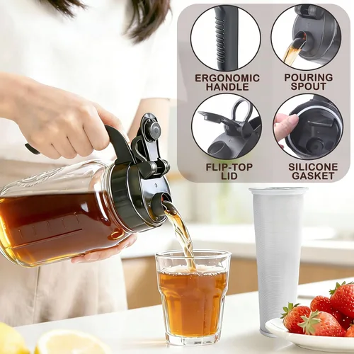 Vista 3 de Cold Brew Coffee Filter with Pour Spout Lid for 64oz/2Quart Wide Mouth Mason Jar Jug Pitcher Reusable 304 Stainless Steel Filter 100-Micron Fine