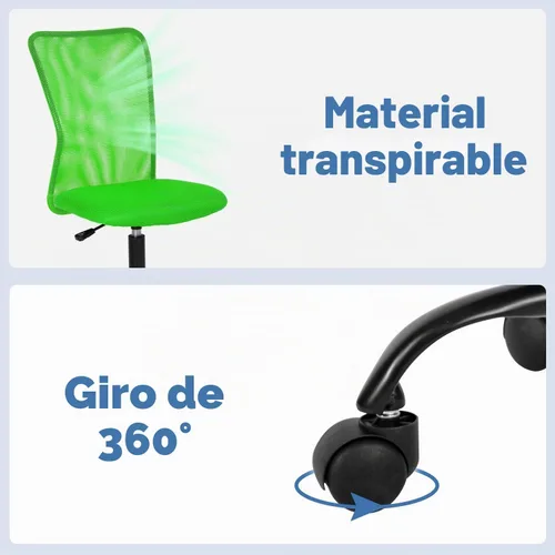 Vista 7 de FDW Silla de oficina en casa, silla de escritorio de malla con respaldo medio, sin brazos, ergonómica, giratoria, soporte de espalda, ajustable Verde