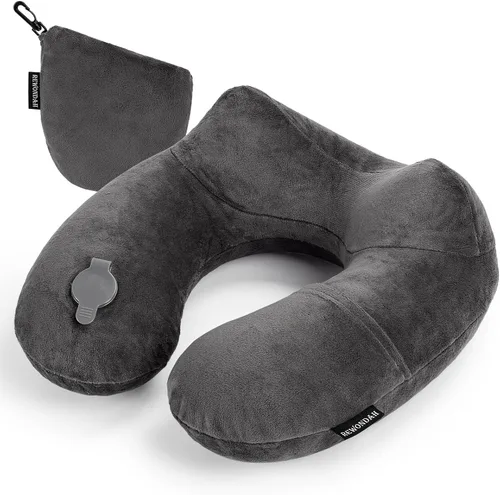 Vista 8 de Rewondah Almohada inflable de viaje para avión dormido, almohada inflable para el cuello para viajar en avión con funda lavable, almohada de viaje