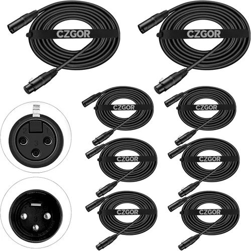 Vista 10 de Cable DMX de 10 pies, paquete de 10 cables flexibles de señal XLR macho a hembra, adecuado para señal de iluminación de escenario, conexión XLR