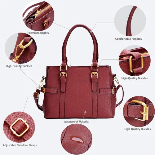 Vista 7 de Bolsos de mano de cuero de moda para mujer, bolso de hombro, asa superior, bolso de otoño