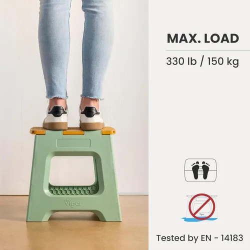 Vista 195 de Vigar Taburete compacto plegable, taburetes de 10-1/2 pulgadas para adultos de hasta 330 libras, taburete ligero, taburete plegable antideslizante