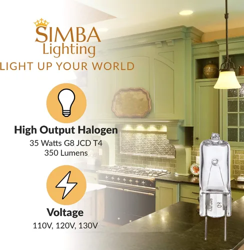 Vista 4 de Simba Lighting Bombilla halógena G8 T4 20W JCD Bi-Pin (paquete de 10) más corta de 1-3/8" (1.38") de longitud para luces de disco debajo