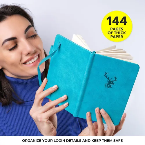 Vista 3 de molekaus Libro de contraseñas con pestañas alfabéticas, pequeño guardián de contraseñas con espacio adicional para cambiar la contraseña. Cuaderno