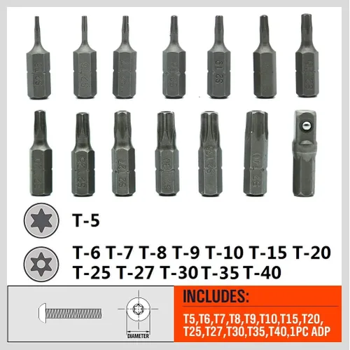 Vista 3 de HORUSDY Juego de brocas de estrella resistentes a manipulaciones, acero de aleación S2, T5 - T40 Torx de seguridad T40