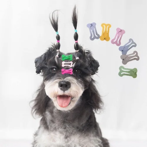 Vista 2 de 10 unids/set de pinzas para el pelo de perro lindo en forma de hueso pasadores de pelo para mascotas Multicolor pequeños pinzas para el pelo