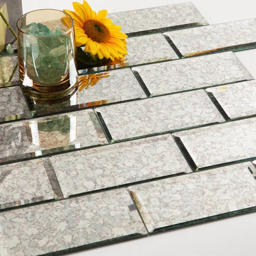 Vista 11 de Diflart Espejo retroprotector contra salpicaduras para despegar y pegar, antigüedad, 1.8 x 11.8 pulgadas, espejo biselado de tres tiras para pared