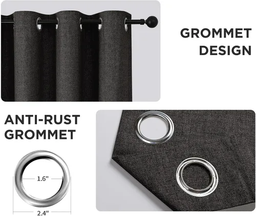 Vista 4 de CUCRAF Juego de 2 paneles de cortinas 100% opacas de 54 pulgadas de largo, cortinas texturizadas de lino para oscurecer la habitación, con ojales