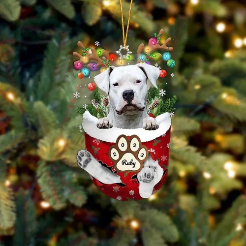 Vista 81 de Adornos personalizados de Pug cervatillo – Decoración personalizada para árbol de Navidad con patas de bolsillo de nieve