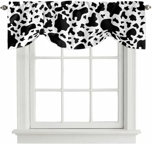 Cenefa de amarre para ventanas, cortinas de cocina con textura de vaca, cenefas con bolsillo para barra, tratamientos cortos, textura animal, cenefa