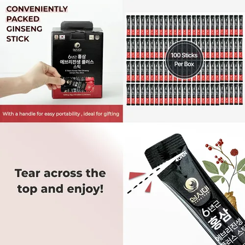Vista 6 de Barra de ginseng rojo coreano de 6 años, 100 unidades, cada extracto de ginseng Plus, 100% de origen coreano, raíces de 6 años, aumenta la energía