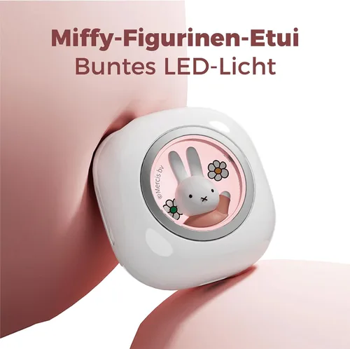 Vista 3 de Miffy - Auriculares Bluetooth 5.3 Pro - IPX5 impermeables, controles táctiles, adorable caja de hierro 3D reutilizable Miffy embalaje (rosa)