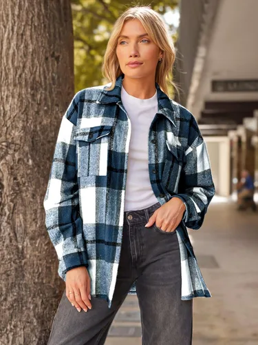 Vista 2 de AUTOMET Womens Casual Plaid Shacket Button Down Long Sleeve Shirts