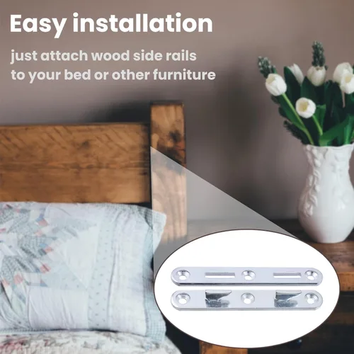 Vista 12 de Antrader Juego de 4 sujetadores de riel de cama de 3 pulgadas, accesorios de conexión de riel de cama de madera, gancho redondo de zinc para cama