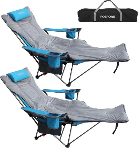 Vista 10 de Reclining Camping Chair with Removable Footrest Lounge Chair with Headrest, Cotton Cushion, Portable Adjustable Folding Chairs
