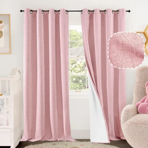 Vista 95 de Cortinas Opacas de Lino Azul Bebé para Guardería de 40 Pulgadas de Largo, 2 Paneles, Cortinas Cortas con Aislamiento Térmico Boho de Bloqueo Total