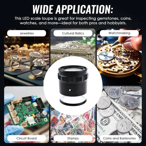 Vista 7 de Jewelers - Lupa iluminada de 0.984 in con lupa enfocada en LED para gemas, óptica textil, bordado, placa de circuito, monedas, escala de retícula