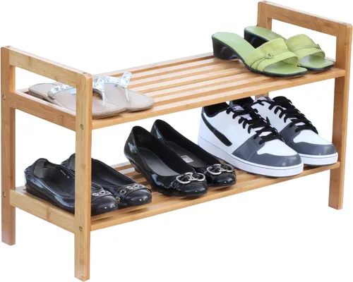 Vista 3 de Zapatero apilable de bambú de 2 niveles Oceanstar