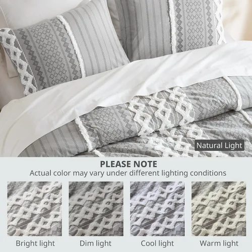 Vista 5 de INK+IVY Edredón para cama tamaño Queen, chenilla con mechones, juego de edredón de algodón transpirable Queen, edredón bohemio moderno para todas