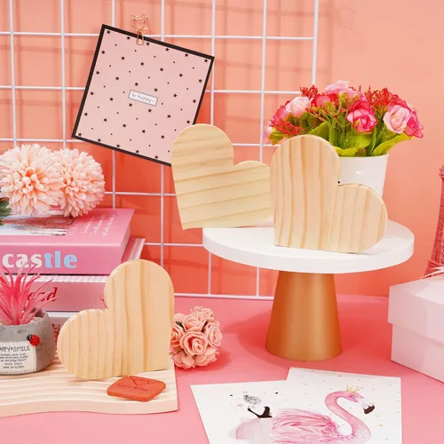 Vista 3 de Whaline 6 recortes en forma de corazón de madera de pino para manualidades y decoración