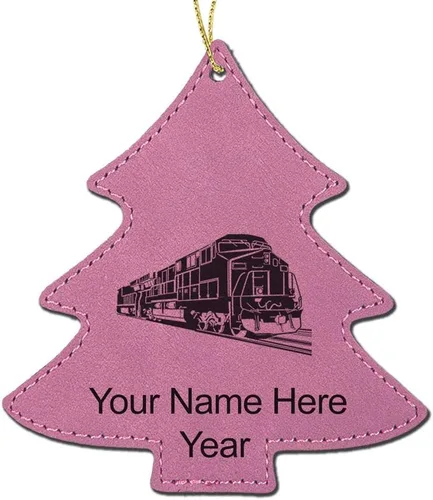 Vista 7 de LaserGram Personalized Christmas Ornament, Freight Train, Faux Leather, Custom Laser Engraved Gift Idea (Tree Shape, Black)