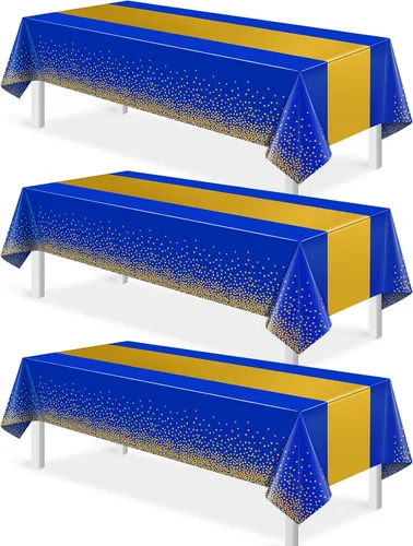 Vista 52 de 3 piezas de mantel y camino de mesa blanco y dorado para decoración de fiesta, mantel de plástico blanco con estampado dorado, camino de mesa Oro