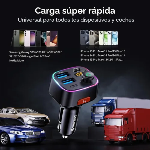 Vista 8 de Syncwire Bluetooth 5.4 Transmisor FM Adaptador de coche 48W (PD 36W y 12W) [Interruptor de luz] [Sonido de bajo HiFi] [Carga rápida] Adaptador