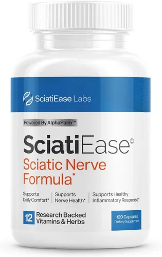SciatiEase Suplemento de Apoyo para la Salud del Nervio Ciático - Fórmula de Apoyo Nervioso con AlphaPalm, Guisante, Complejo de Vitamina B, Ácido