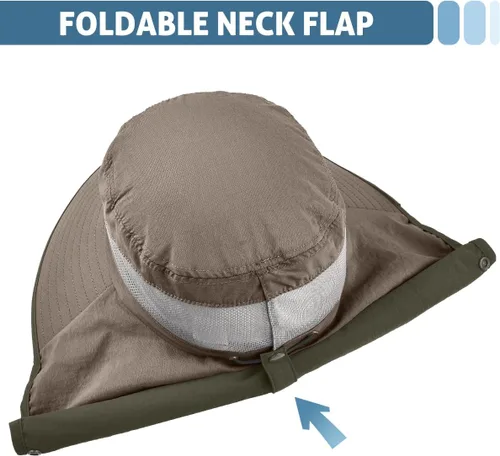 Vista 6 de LCZTN - Sombrero de protección solar de ala ancha, sombrero de pesca con solapa para cara y cuello, protección UPF 50+