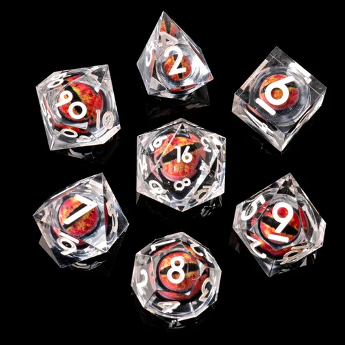 Vista 23 de YEMEKO Beholder's Dargon Eye DND - Juego de dados de ojo de gato con núcleo líquido, borde afilado, hechos a mano para Dungeons and Dragons Ttrpg