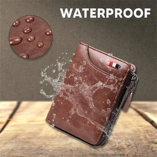 Vista 4 de Billetera multifuncional de piel sintética resistente al agua con bloqueo RFID, cartera táctica con cremallera de gran capacidad, impermeable
