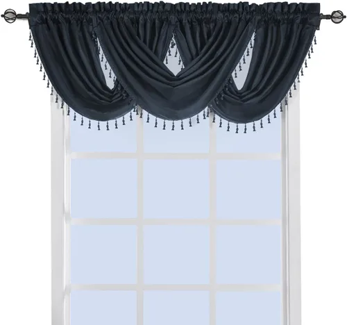 Vista 4 de sheetsnthings Cenefa de ventana decorativa de cascada Soho de chocolate 100% poliéster, 57 x 37 pulgadas (individual)