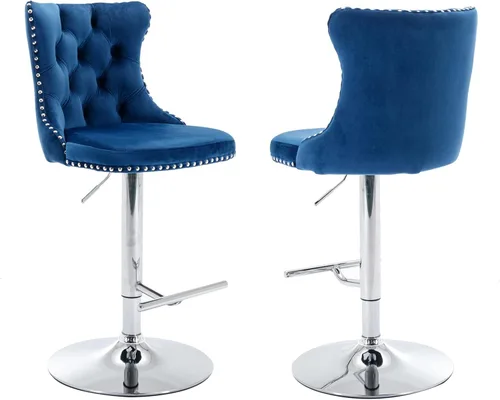 Vista 80 de Aoowow Juego de 2 taburetes de bar giratorios, taburetes de bar ajustables con respaldo de terciopelo copetudo, sillas de bar modernas tapizadas