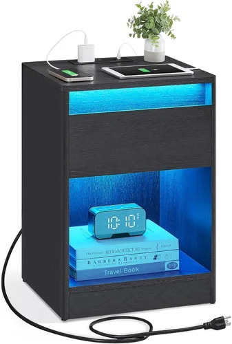 Vista 24 de VASAGLE Mesita de noche con luces LED, colores de luz ajustables, mesa de noche, mesa auxiliar con 3 cajones, estilo moderno, 13.8 x 15.7 x 21.7