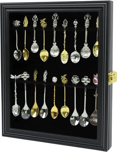 Vista 5 de 18 Recuerdo Cuchara de té vitrina de montaje en pared Bloqueable Protección UV Puerta de acrílico Soporte de exhibición de madera para la colección