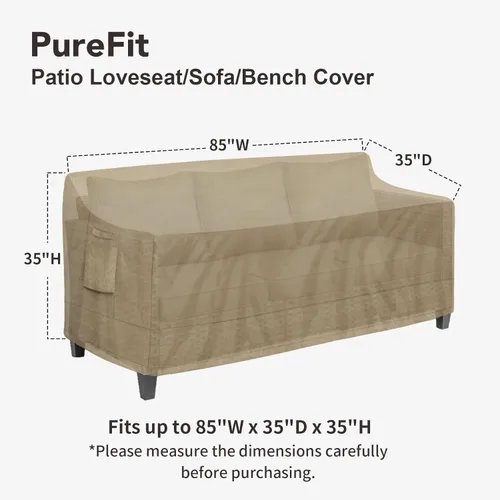 Vista 2 de PureFit Funda impermeable para sofá de exterior, funda para muebles de sofá de patio, funda de 3 plazas para exteriores con ventilación de aire