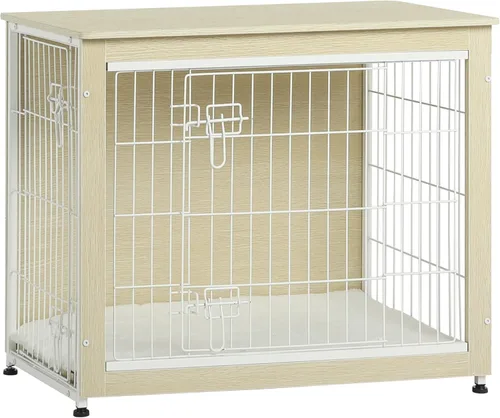 Vista 11 de DWANTON - Perrera con cojín, de madera, con puertas dobles, para interiores, S, M, L, 27.2 pulgadas de largo, negro